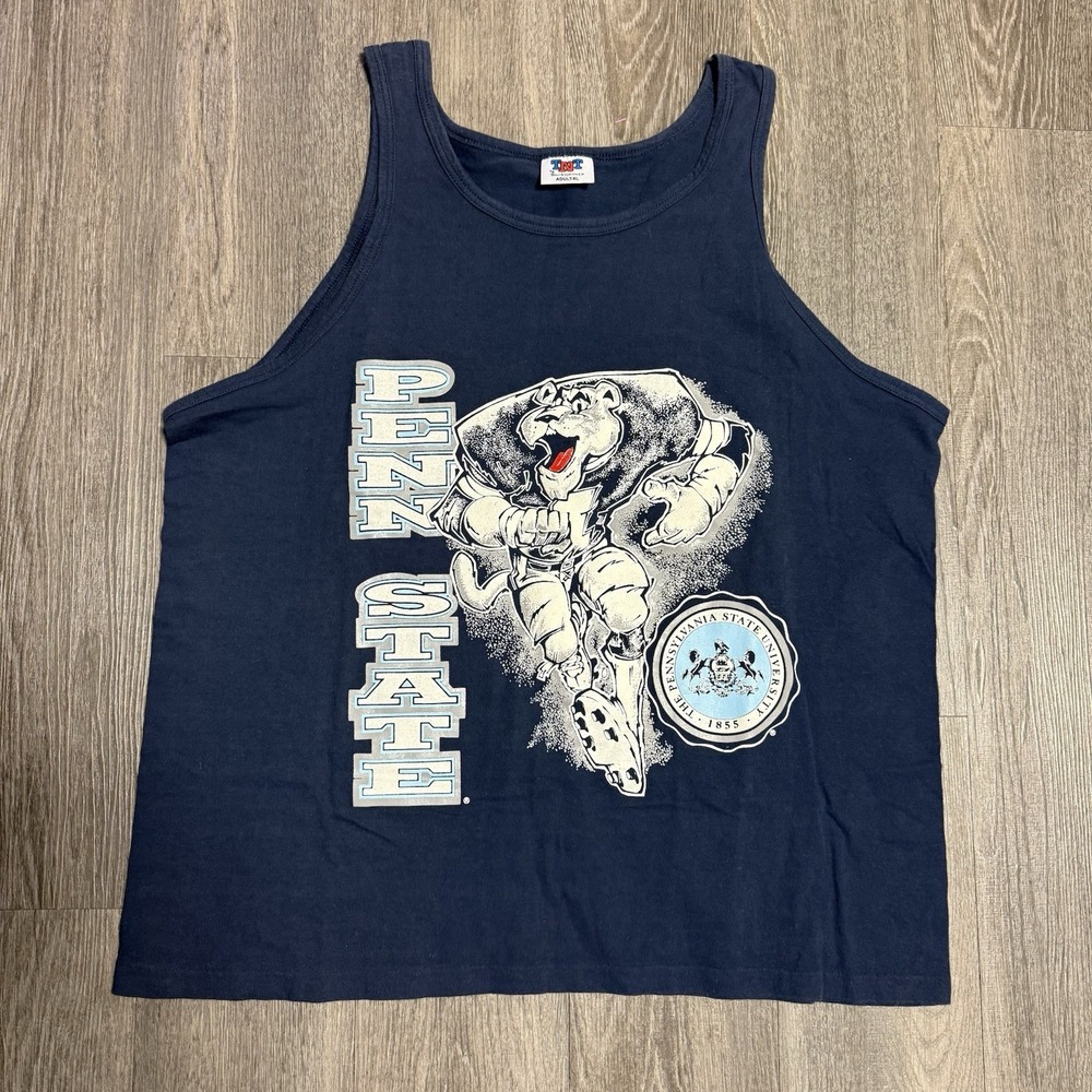 Vintage 1980s Penn‎ State Tanktop Graphic T-Shirt Football NCAA Blue XL